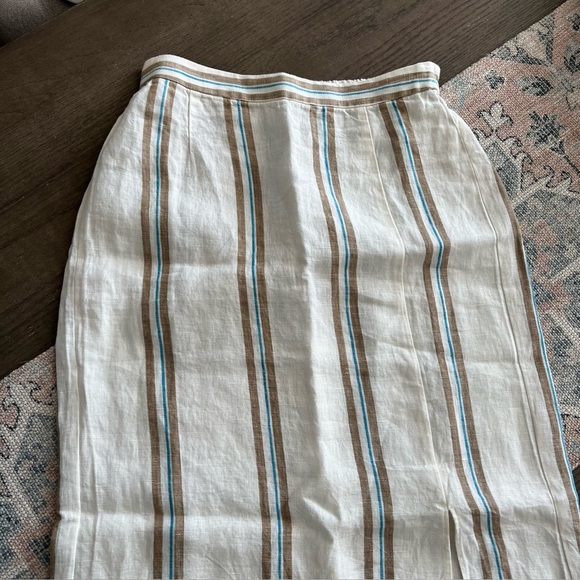 Madewell 100% Linen Striped Column Maxi Skirt XS Side Slit Summer - Picture 6 of 11